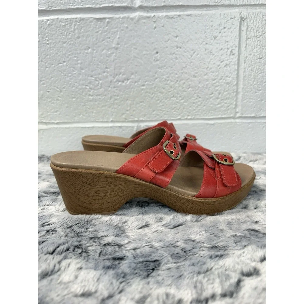 Dansko Jessie Red Leather Double Adj Strap Slide Sandals Size EU 39 US 8-8.5